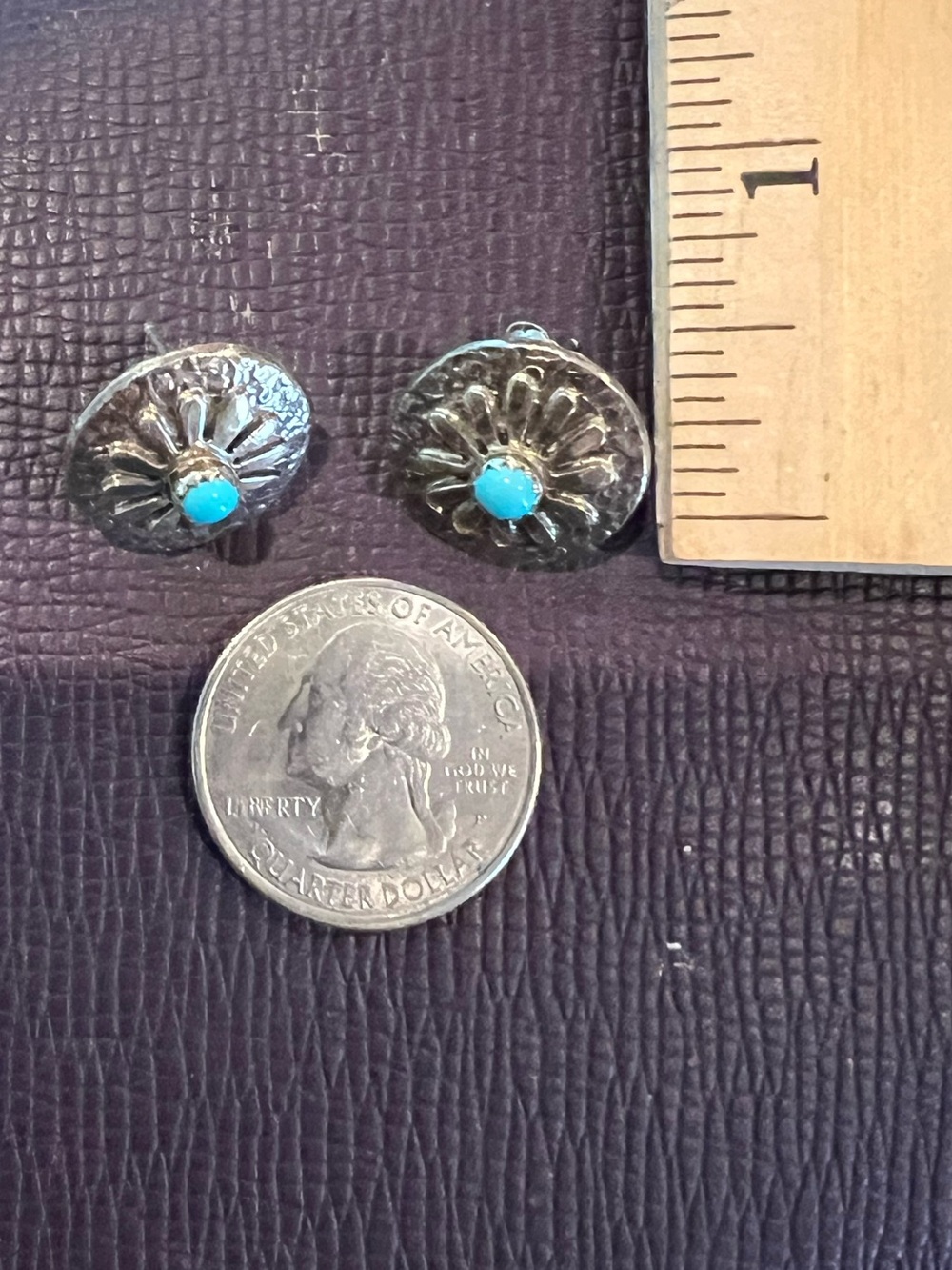 Sterling and turquoise signed vintage post earrings